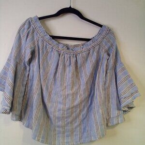 Lucky Brand Shirt Women S Half Bell Sleeve Off Shoulder Stripe Blue